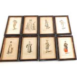 Eight miniature 19th Century German costume prints