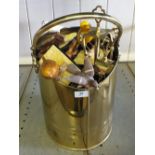 A Brass log bucket and contents