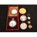 A lady's Gold wristwatch and four gents pocket watches,