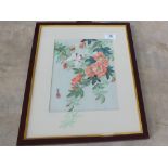 A Chinese silk bird and floral painting,