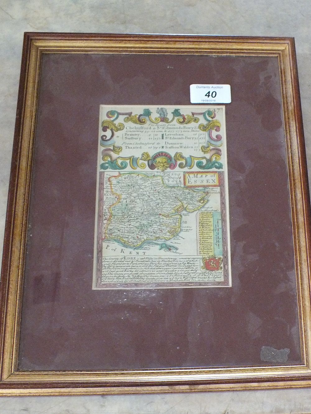 A colour map of Essex from Patterson Roads in double sided frame,