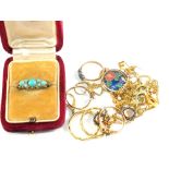 A 9ct Gold Turquoise set ring, a 9ct Gold ring (as found), an odd 9ct Gold earring,