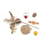 A small selection of Silver and white metal jewellery together with a Gold brooch and a small