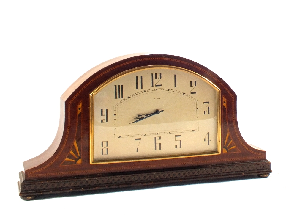 An Edwardian inlaid Mahogany mantel clock