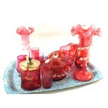 Various Victorian cranberry glass including vases,