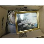 Framed porcelain plaques and wall plates