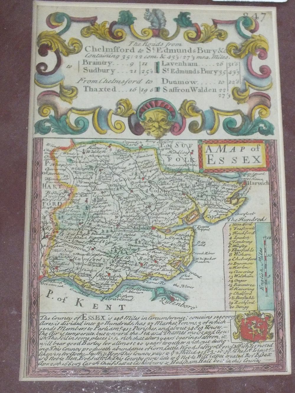 A colour map of Essex from Patterson Roads in double sided frame, - Image 2 of 2