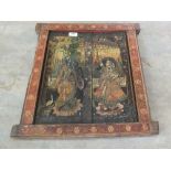 An Indian wooden opening window and frame with figure painting
