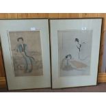 Two Japanese prints of ladies at leisure, one signed,