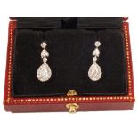 A pair of White Gold Diamond drop earrings, est total Diamond weight 1.