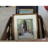 A pair of Egyptian watercolours plus other pictures including framed cigarette cards