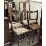 A pair of Queen Anne style dining chairs and two cane seat chairs