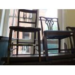 Three 19th Century Mahogany Chippendale style dining chairs, two painted chairs,