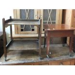 An Oak tea trolley, an occasional table with barley twist supports,