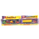 A boxed Matchbox K18 Ford LT5 articulated tipper and a K20 cargo hauler plus pallet loader