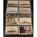 An album of shipping postcards including Britains Bulark cards Seydlitz wreck,