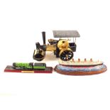 Boxed Wilesco steam roller traction engine plus a model boat and train