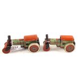 Two Wells Brimtoy tin plate clockwork steam rollers