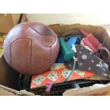 Various plastic and other models including an old leather football (two boxes)