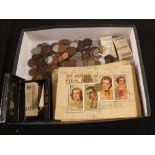 Various coins including some Silver and cigarette cards