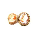 A 9ct Gold mounted cameo brooch together with a larger yellow metal mounted cameo brooch