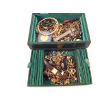 A jewellery box and contents including some Silver jewellery