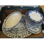 Various Copeland and other Victorian blue and white plates and tureens etc (two boxes)