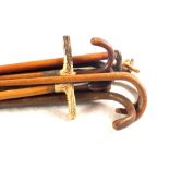 A bundle of walking canes including antler, hoof,