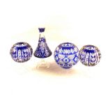 Seven pieces of Bohemian blue overlaid glass