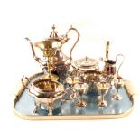 A Silver plated three piece tea set plus other Silver plate