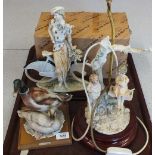 Four Florence and Capo di Monte figures and lamps