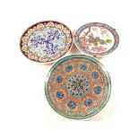 A Japanese floral wall plate plus two Turkish wall plates