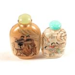 Two Chinese glass snuff bottles with interior figure painted decoration and calligraphy