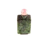 A Chinese Jade snuff bottle with figure decoration and Pink Quartz stopper