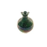 A Chinese globular frill necked vase with malachite glaze, mark to base,