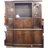 A Mahogany wall unit with astral glazed doors and drop cocktail cabinet