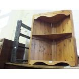 A Pine corner cupboard and hanging bookshelf