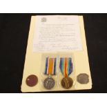 WWI Casualty BWM and Victory medals, ID tags,