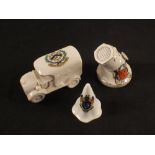 Three WWI era items of crested china including a search light and an ambulance