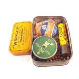 A collection of air gun pellets including a Webley 'orange' tin (early 1960's)