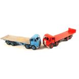 An unboxed Dinky 503 Foden flat truck with tailboard, 1st type red cab, black flash and chassis,