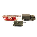 A French Dinky 32D Delahaye Fire Service turntable truck 80D (818) Berliet Cross Country Army lorry