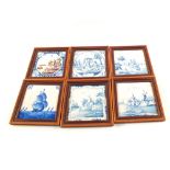 Six 18th/19th Century Delft tiles, four landscape, one manganese and yellow,