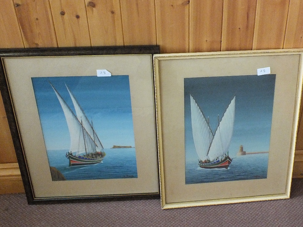 A set of three Maltese signed Gouache watercolours,