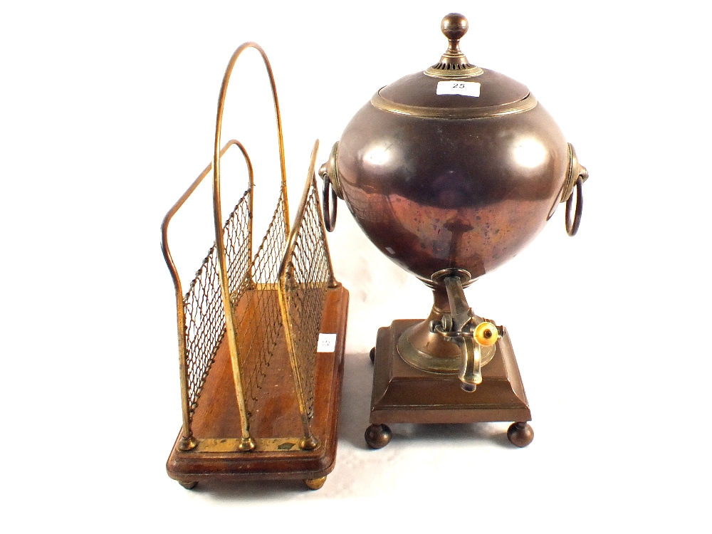 A Copper tea urn and a Brass magazine rack