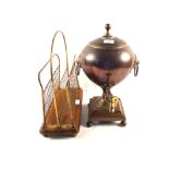 A Copper tea urn and a Brass magazine rack