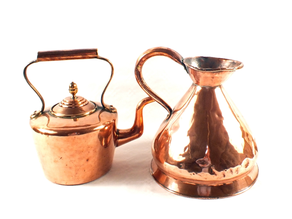 A Victorian seamed Copper one gallon harvest measure and a Victorian seamed Copper kettle