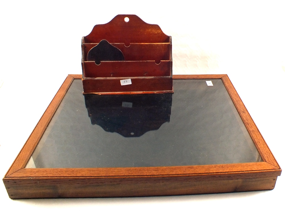 An Oak table top display case and a Mahogany letter rack