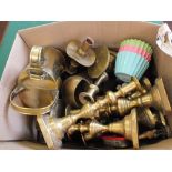 Four pairs of Victorian Brass candlesticks plus other metalware etc