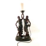 A composition double lady table lamp